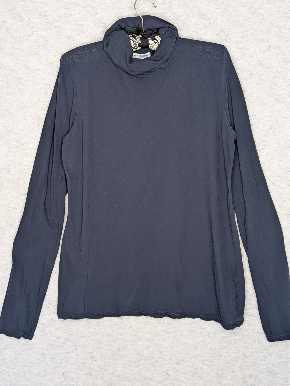James Perse Open Back Turtleneck Long sleeve Sz4 Navy Sheer Ultra Light Cotton